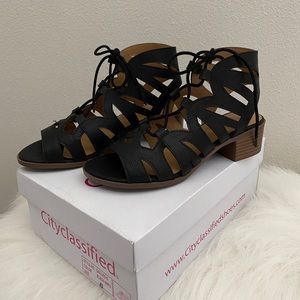New CityClassified Tie Up Black Sandals Sz. 6